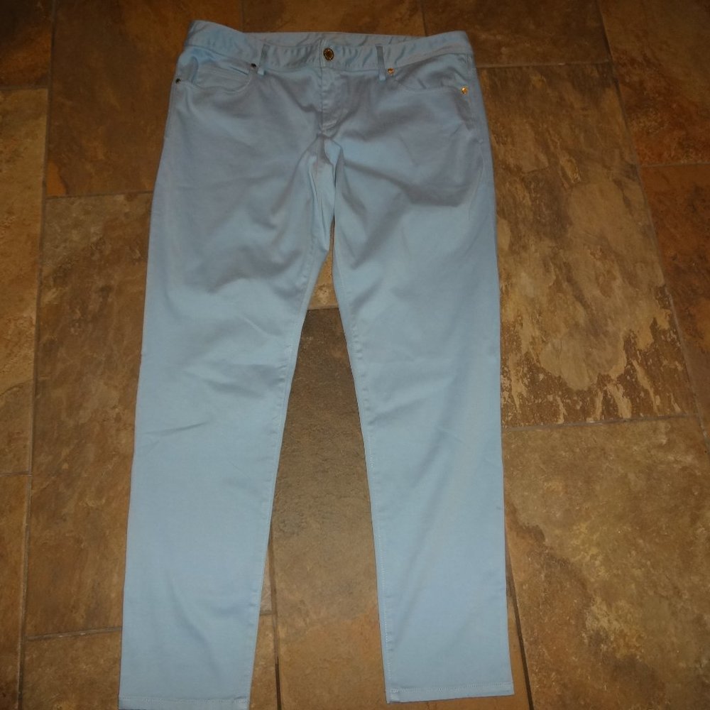 $158 Lilly Pulitzer WORTH SKINNY JEAN SATEEN Softest Pants Resort light blue 14
